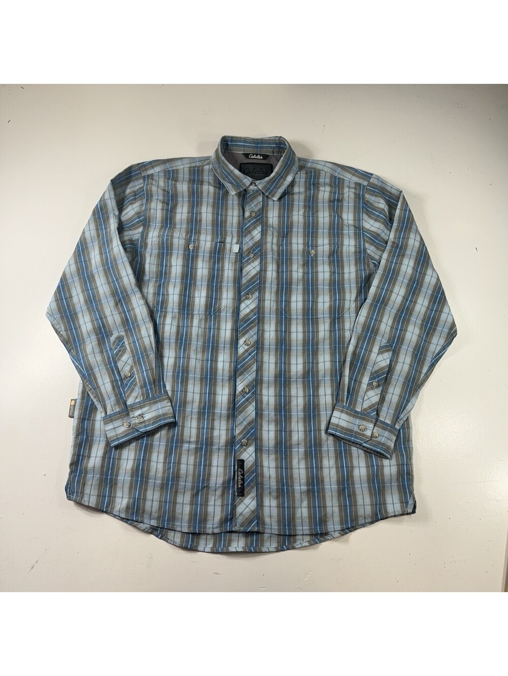 Cabelas Insect Defense Button Down Shirt L/S Blue Plaid Men’s Size Large